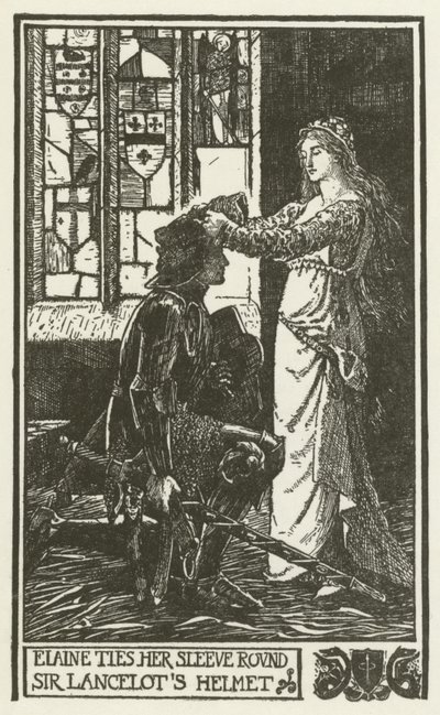 Elaine attache sa manche autour du casque de Sir Lancelot - Henry Justice Ford